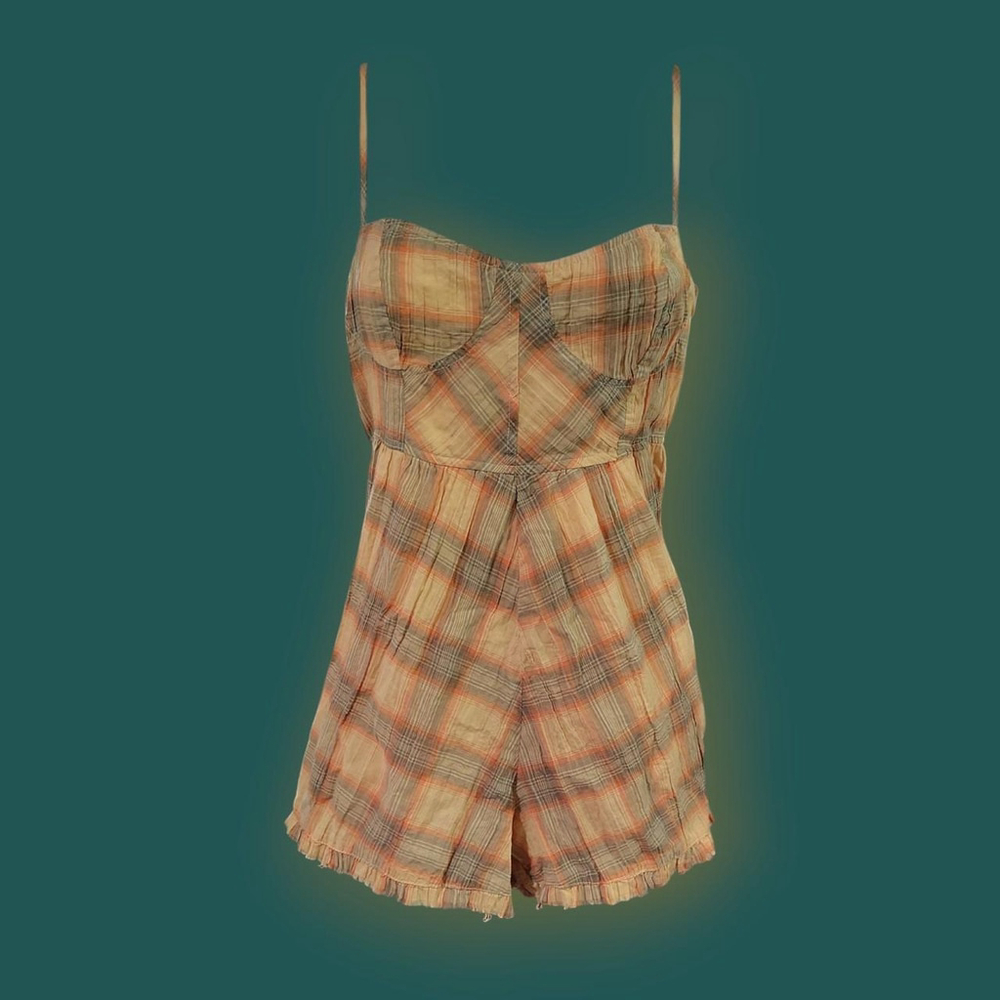 Urban Outfitters Orange and yellow plaid romper with ruffles